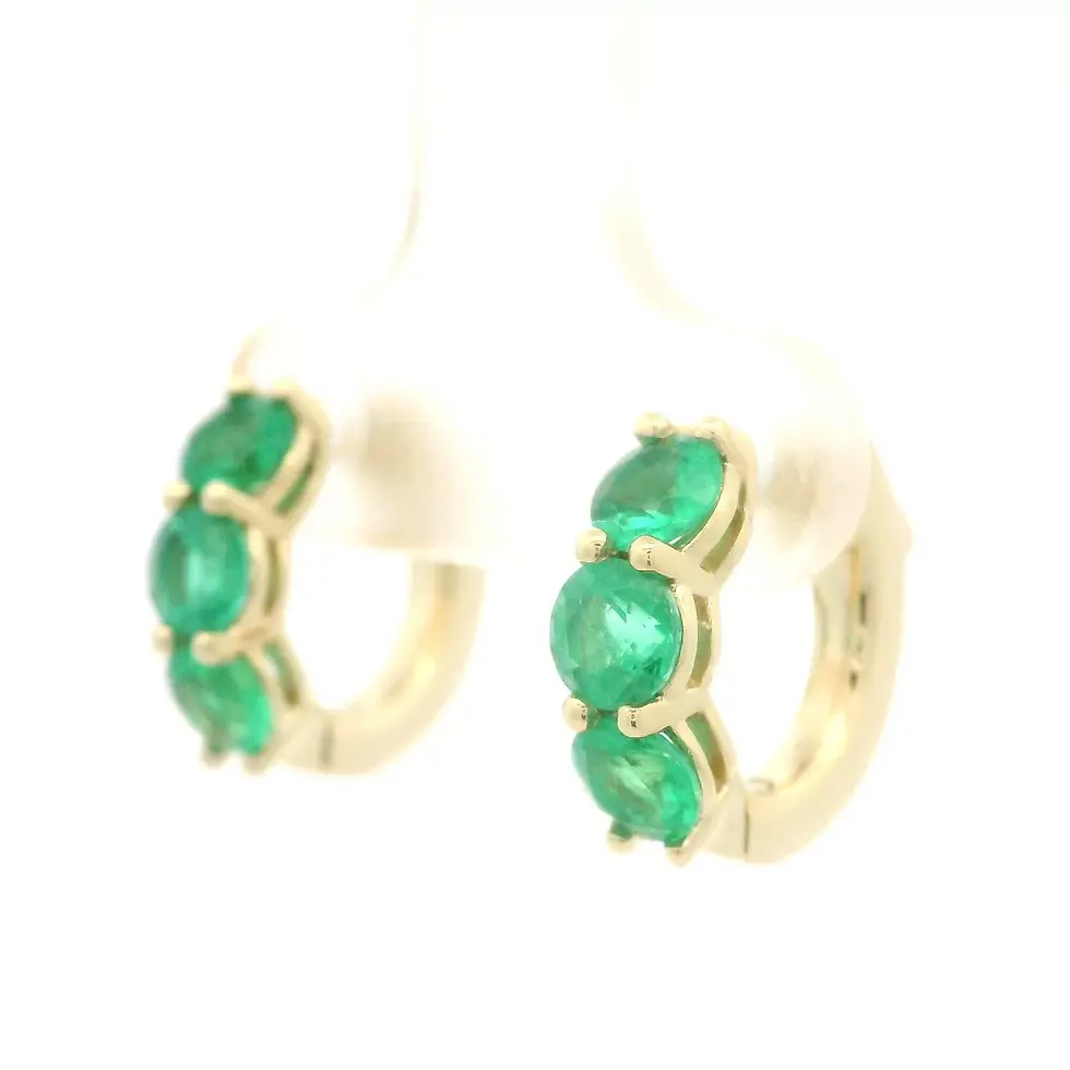 Thumbnail: 14k Yellow Gold 1.50ctw Emerald Classic Hoop Huggie Push Earrings