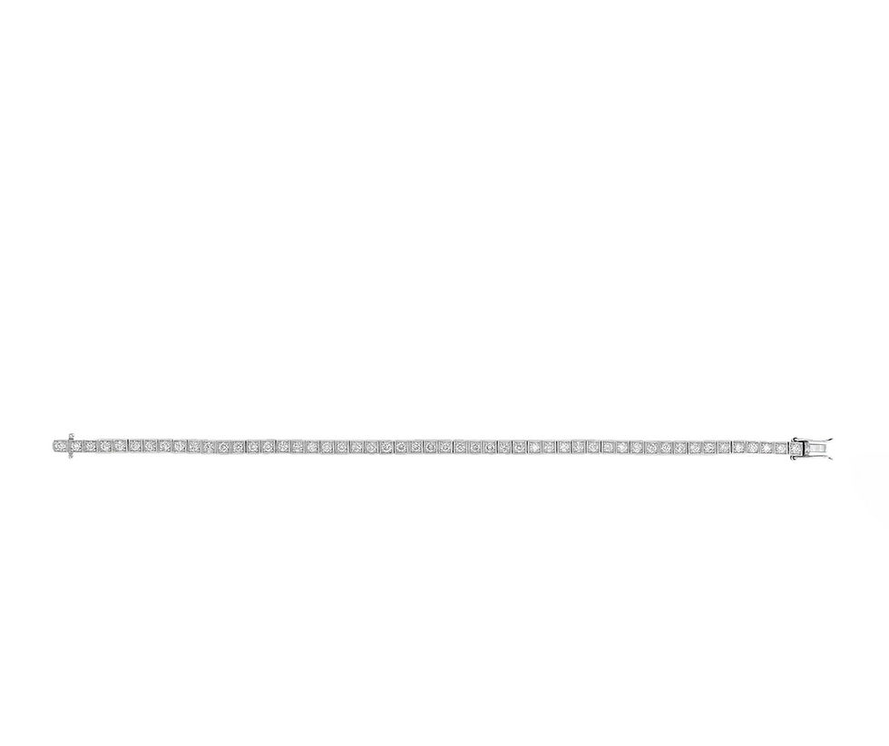 Thumbnail: Art Deco Inspired 18k Gold 2.95ctw Diamond Box Link Tennis Line Bracelet