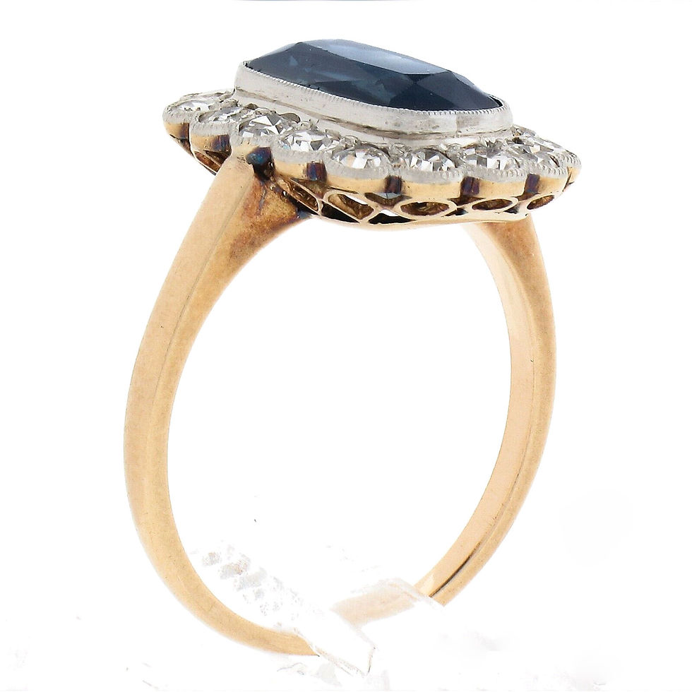 Thumbnail: Antique Edwardian 14K Gold and Platinum 3.60ctw Sapphire Diamond Halo Ring