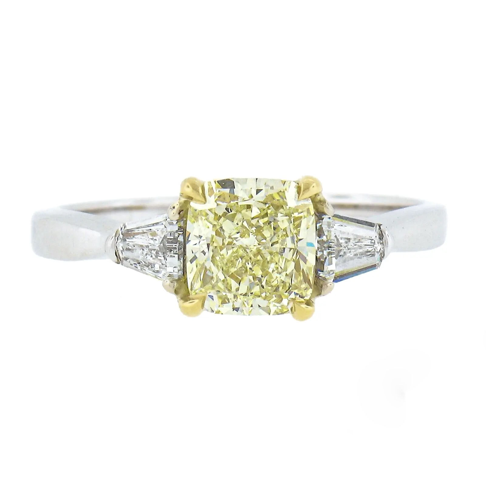 18k Gold 1.83ctw Fancy Yellow Cushion Brilliant Cut Diamond Engagement Ring