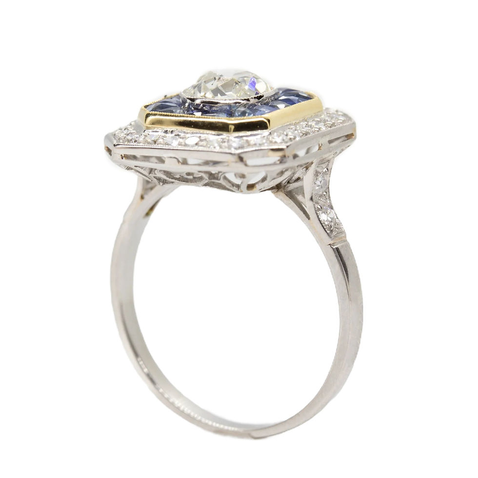Thumbnail: Art Deco Designed 2.49ctw Old Diamond and Sapphire Double Halo  Engagement Ring