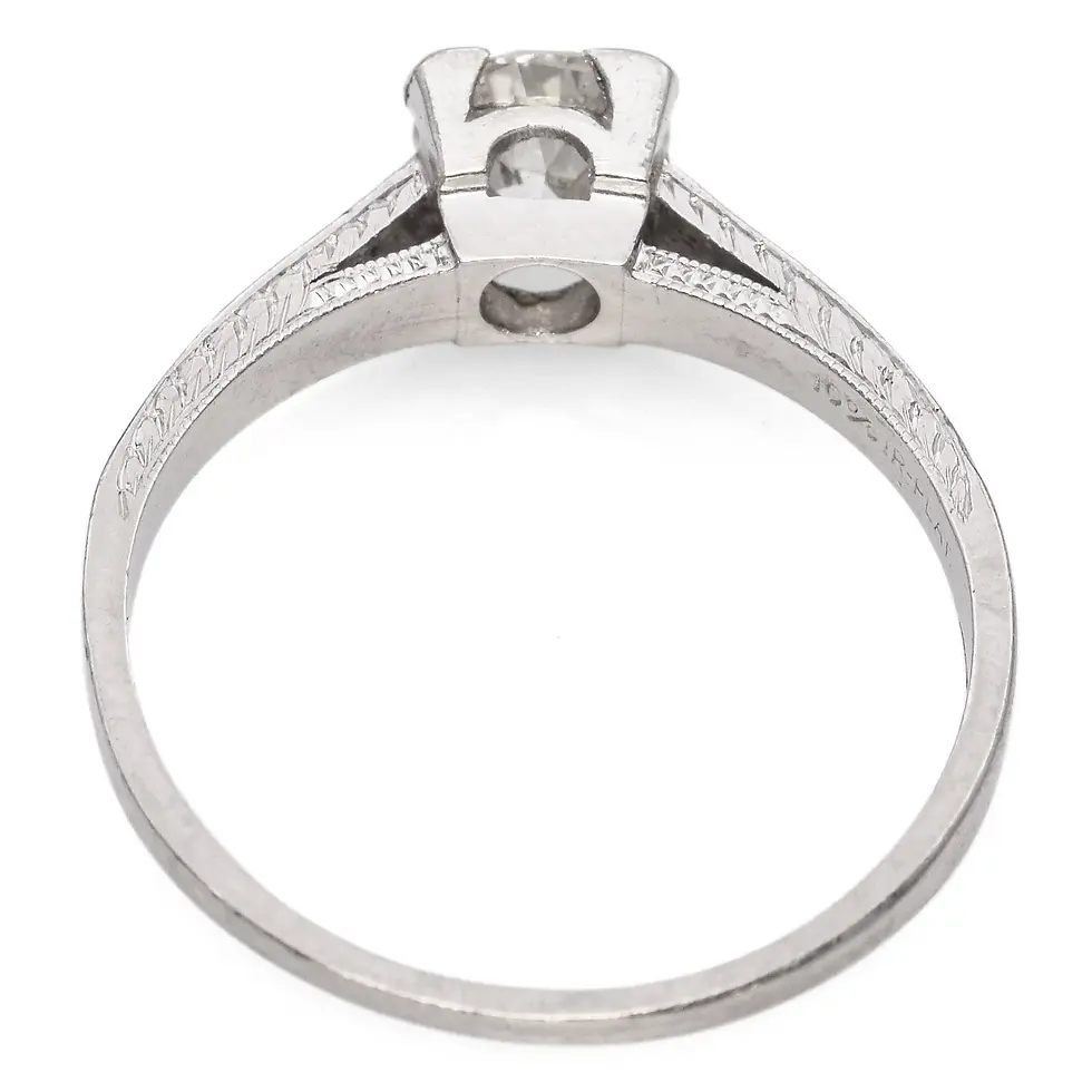 Thumbnail: Antique Platinum 0.56ctw Diamond Solitaire Etched Engagement Ring