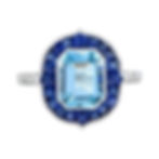 Art Deco Inspired 18k Gold 6.47ctw Blue Topaz & Sapphire Shield Halo Ring