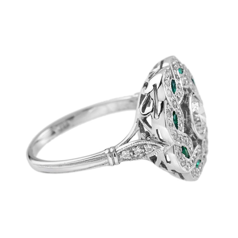 Thumbnail: Art Deco Inspired 18k Gold 1.36ctw Diamond and Emerald Infinity Platter Ring
