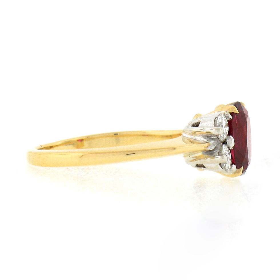 Thumbnail: Vintage 18k TT Gold 1.45ctw GIA Oval Prong Ruby w/ Round Diamond Engagement Ring