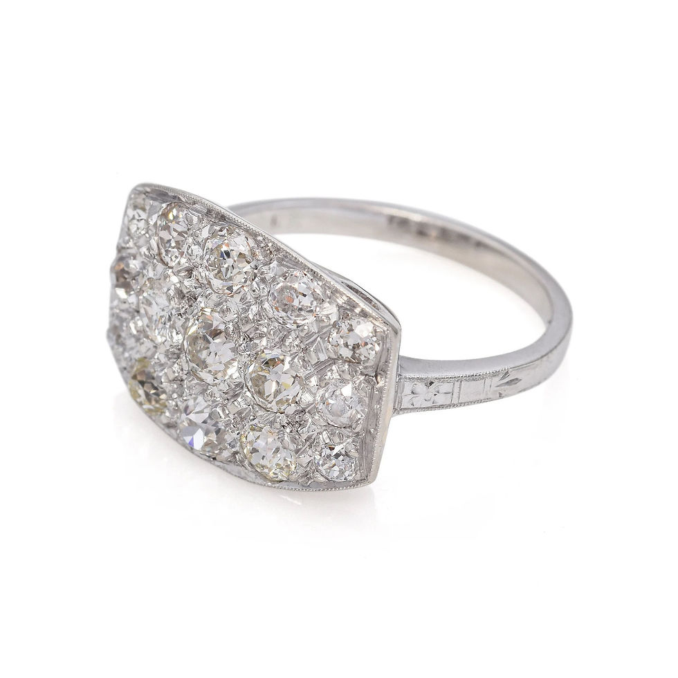 Thumbnail: Antique Art Deco 12-13k White Gold 1.30ctw Old Euro Diamond Cluster Ring