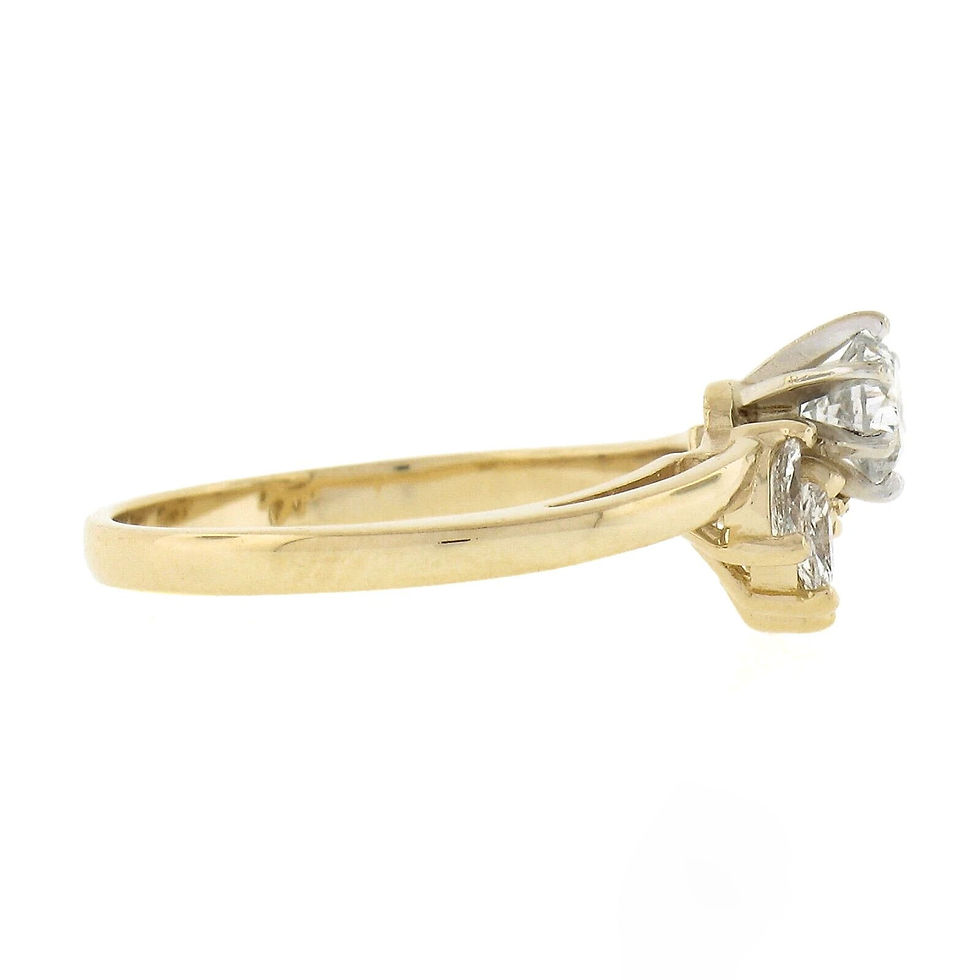 Thumbnail: 14K Yellow Gold 0.67ctw Prong Round Solitaire w/ Marquise Diamond Spray Ring