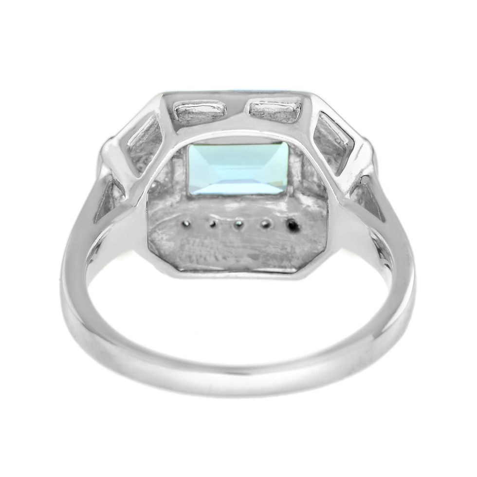 Thumbnail: Art Deco Inspired 18k White Gold Topaz Diamond Black Enamel Slab Ring