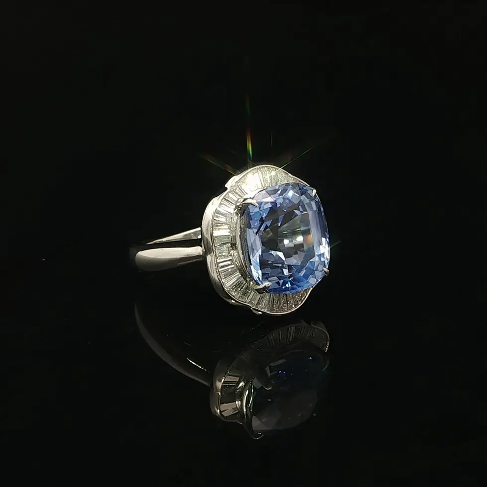 Thumbnail: Platinum Large 6.32ctw Cushion Ceylon No Heat Sapphire Diamond Ballerina Ring
