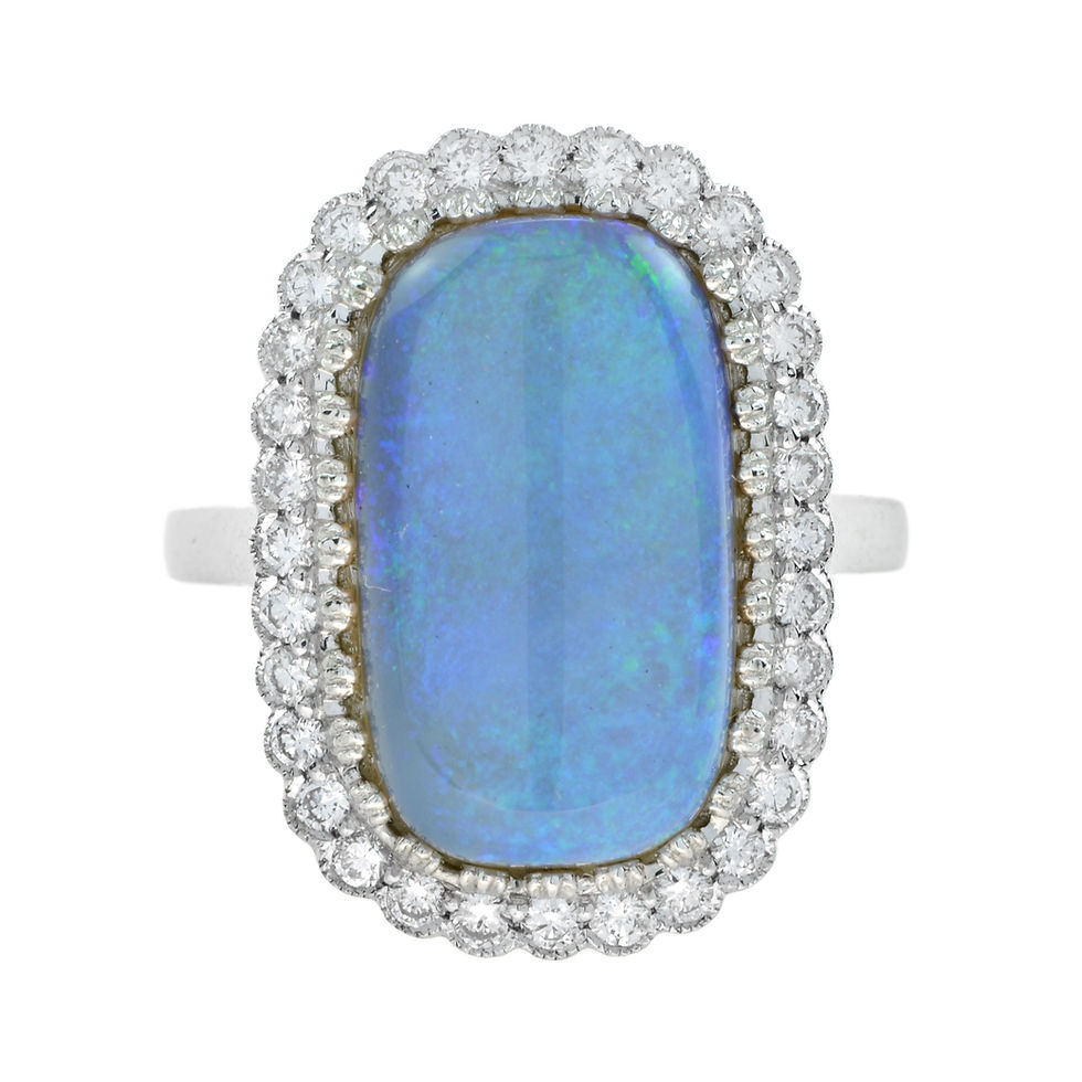 Thumbnail: Antique Inspired 18k Gold Large Cabochon Opal & Diamond Halo Cocktail Ring