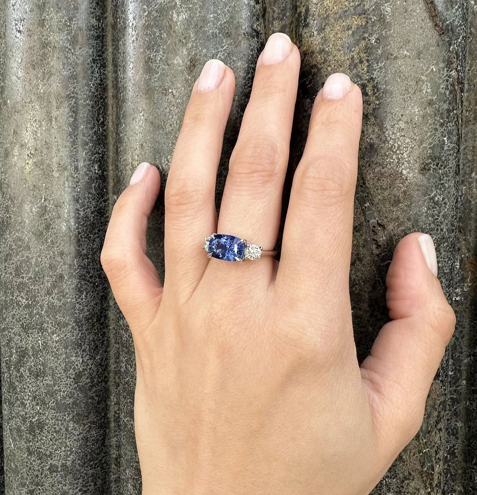 Thumbnail: Platinum 5.89ctw GIA Ceylon Sideways Blue Sapphire and Round Diamond Ring