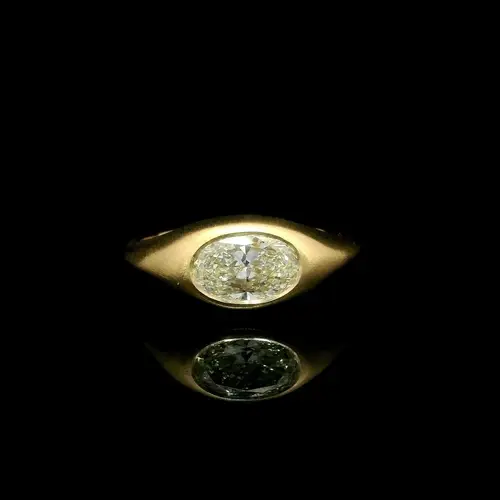 Thumbnail: 18k Gold 1.01ct Oval Diamond Solitaire Brushed Low Profile Band Ring
