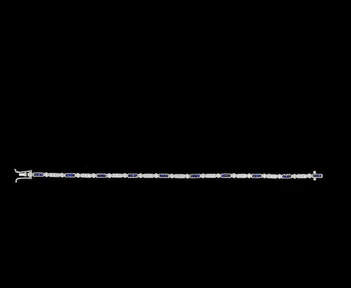 Thumbnail: Art Deco Inspired 18k Gold 2.67ctw Diamond and Sapphire Tennis Bracelet
