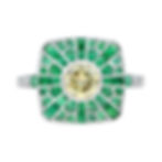 Art Deco Inspired 18k White Gold Fancy Diamond and Emerald Cluster Platter Ring