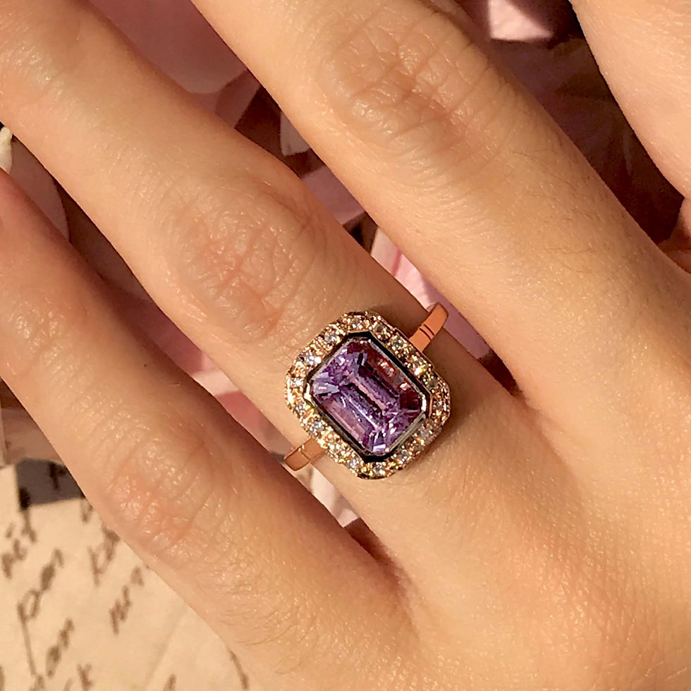 Thumbnail: Art Deco Inspired 18k Rose Gold 2.87ctw Pink Kunzite & Diamond Halo Ring