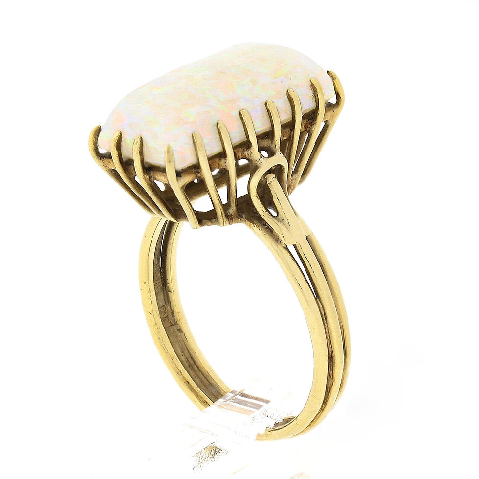 Thumbnail: Vintage Handmade 18k Gold Rectangular Cabochon Cut Opal Solitaire Cocktail Ring