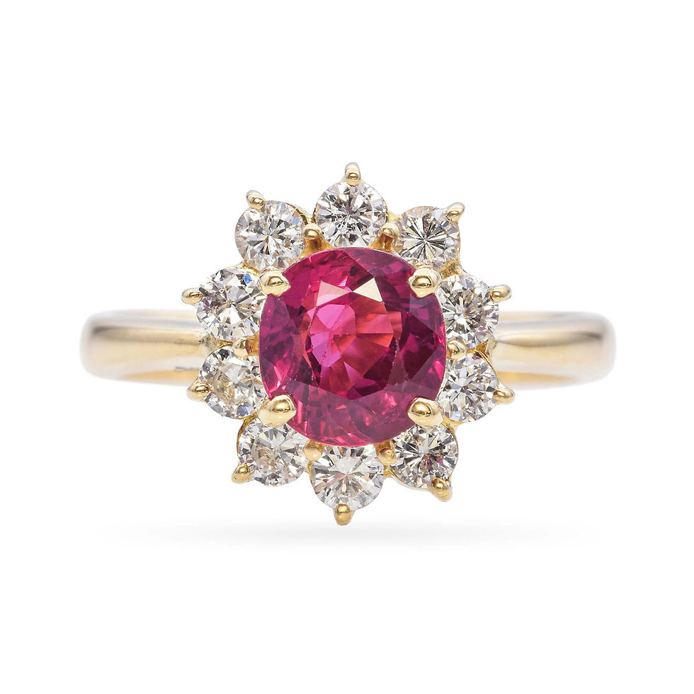 Yellow Gold 1.48ctw Oval Natural Ruby and Diamond Halo Cluster Ring