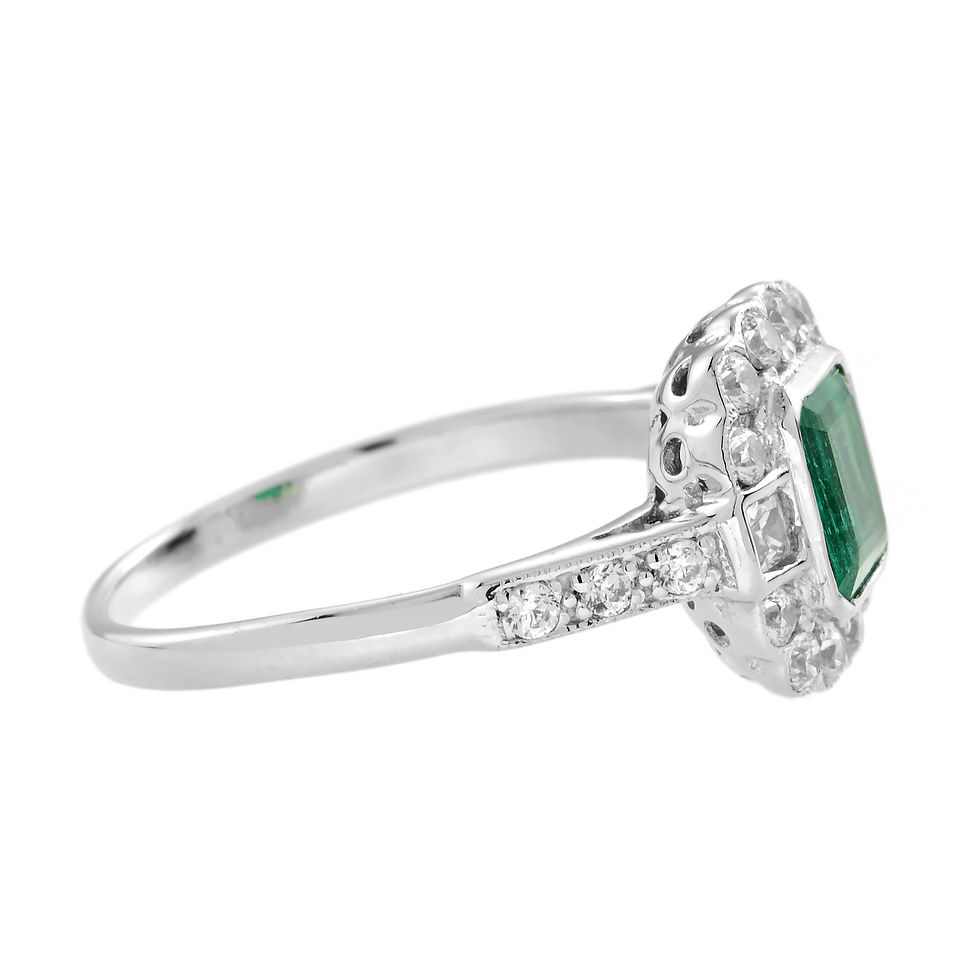Thumbnail: Antique Inspired 18k Gold 0.99ctw Emerald and Diamond Halo Ring