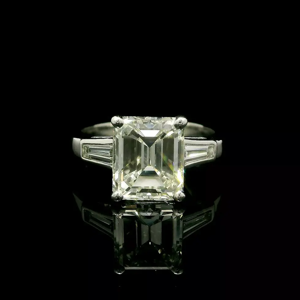 Thumbnail: Vintage Platinum 2.93ctw Old Emerald Cut and Baguette Diamond Engagement Ring