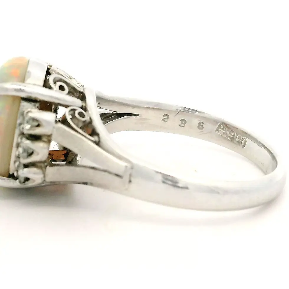 Thumbnail: Vintage Platinum 2.51ctw Oval Opal and Diamond Accents Ring