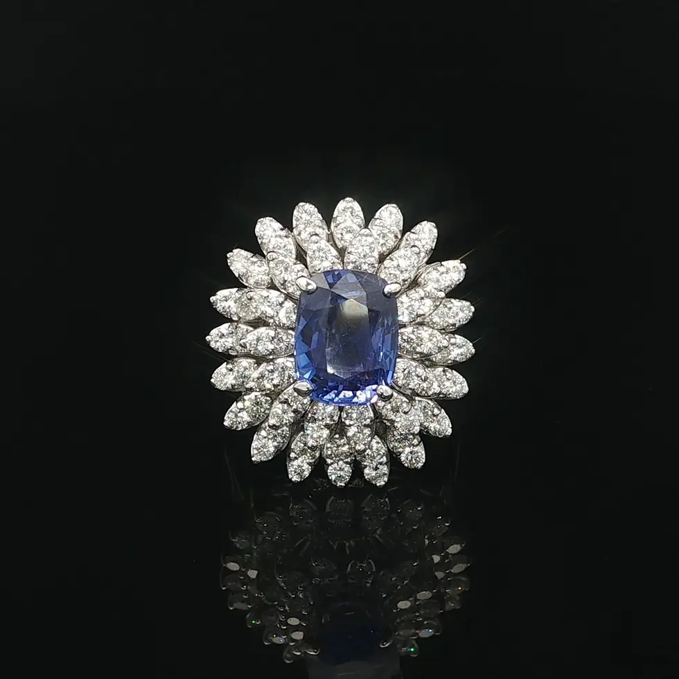 Thumbnail: Vintage White Gold 5.5ctw Colour Change Ceylon Sapphire Dual Tier Diamond Ring