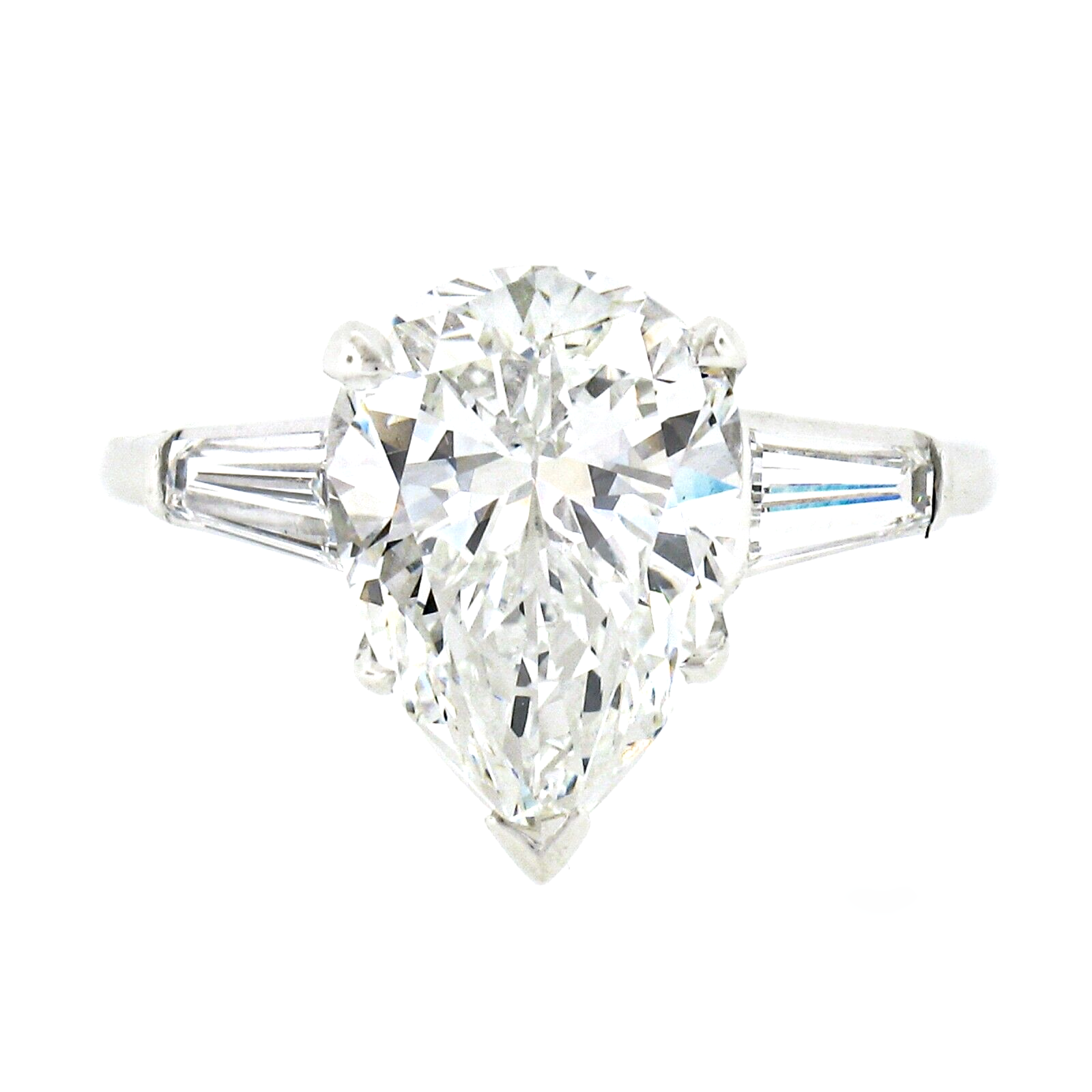 Vintage Platinum 3.62ctw Pear Brilliant & Baguette Diamond Engagement Ring