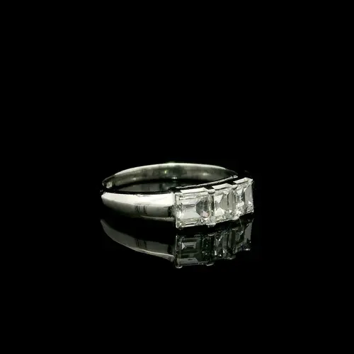Thumbnail: Vintage Platinum 1.02ctw Carre Square Step Cut 3 Diamond Low Profile Band Ring