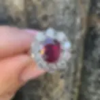 Platinum 2.67ctw Oval Vivid Natural Red Ruby Diamond Halo Cluster Ring