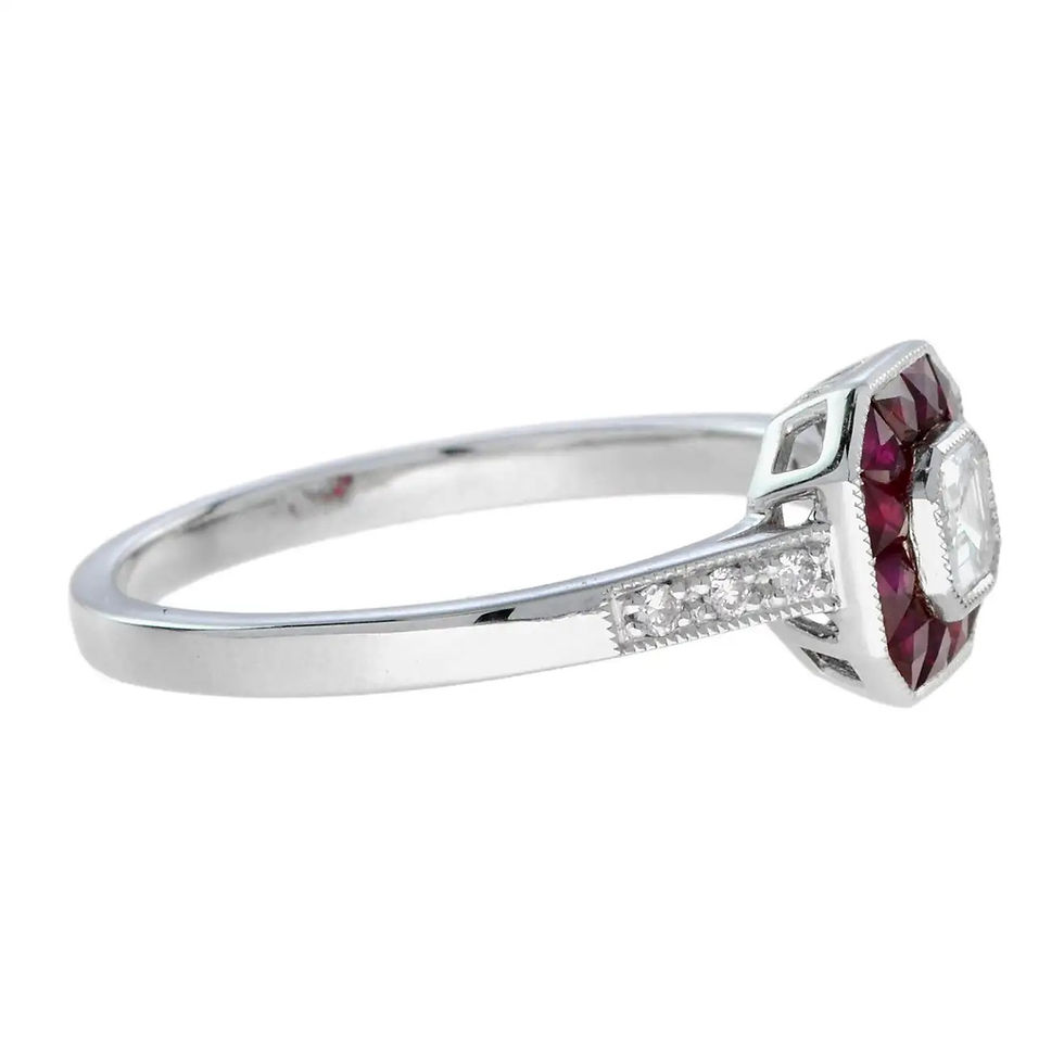 Thumbnail: Art Deco Inspired 1.03ctw Diamond & Ruby Square Halo Target Engagement Ring