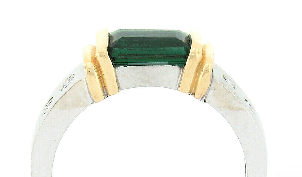 Thumbnail: 14k TT Gold 1.72ctw Rectangular Green Tourmaline Solitaire & Diamond Band Ring