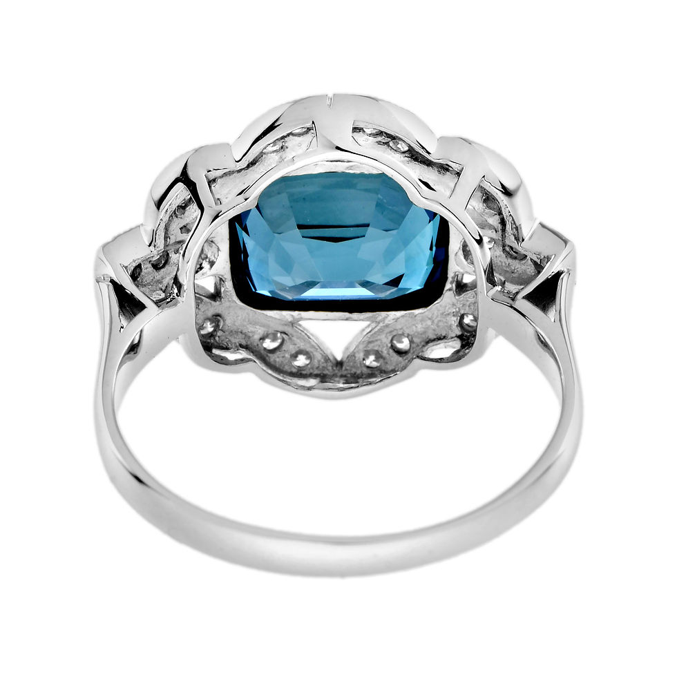 Thumbnail: Art Deco Style 14k White Gold 4.20ctw Emerald Cut Topaz and Diamond Halo Ring