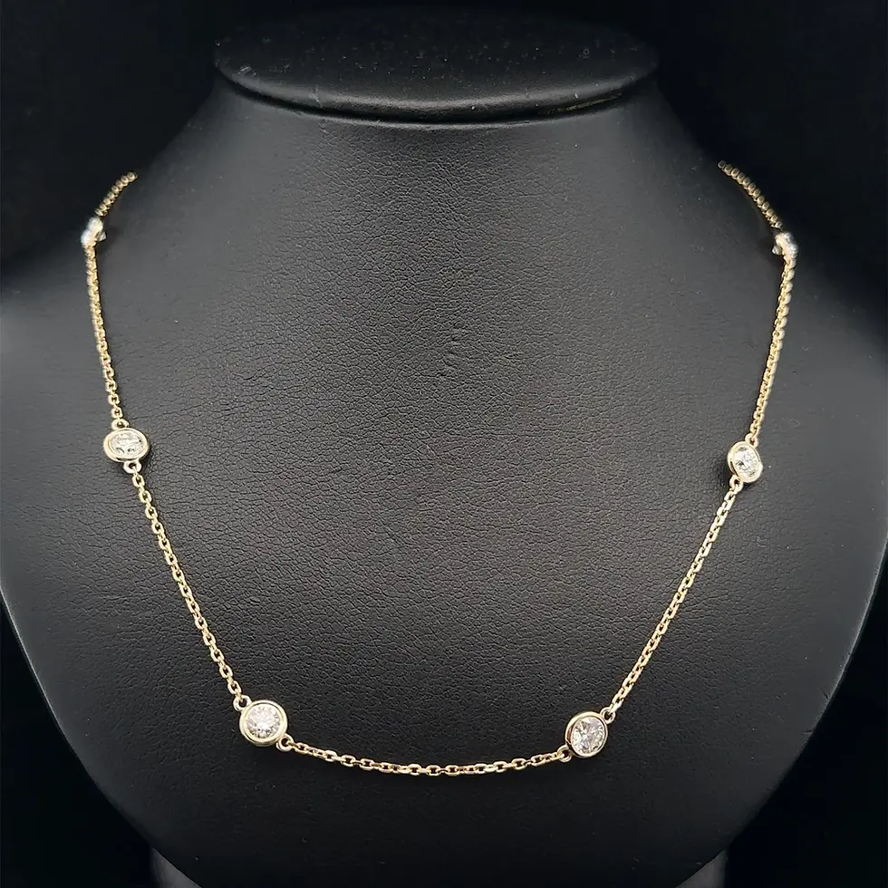 Thumbnail: 14k Yellow Gold 3.01ctw Round Diamond 10 Station By The Yard Chain Necklace