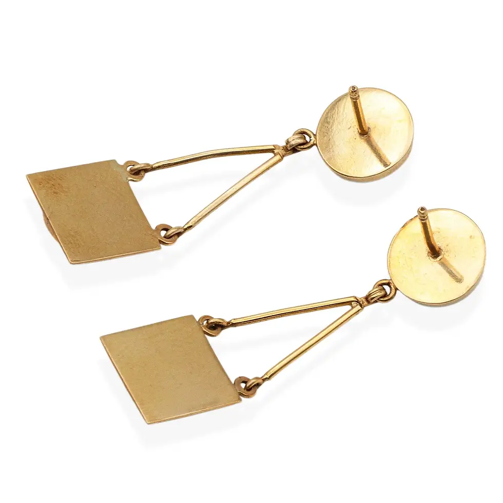 Thumbnail: Vintage 14k Yellow Gold Turquoise Cabochon Dangle Statement Earrings