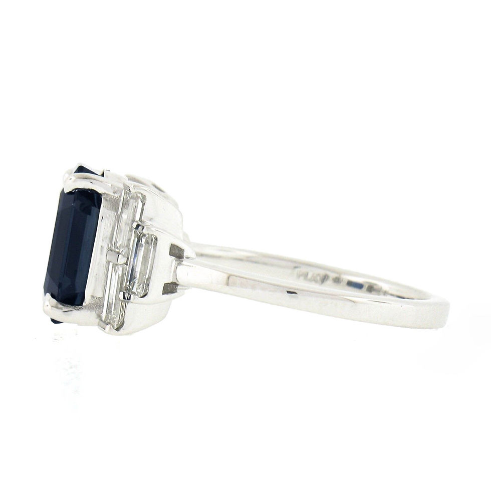Thumbnail: NEW Platinum 5.60ctw Emerald Cut Sapphire Solitaire & Diamond Ring