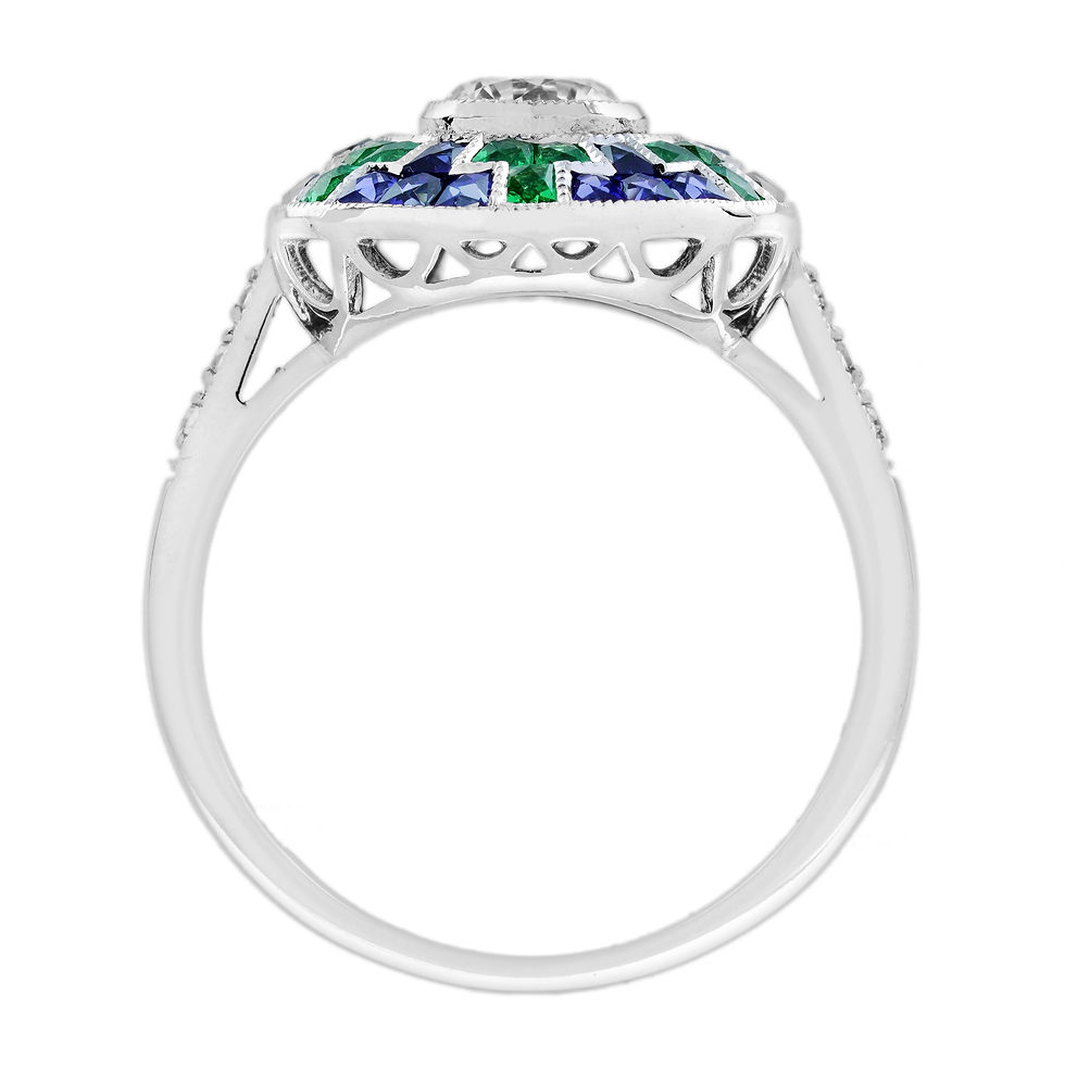 Thumbnail: Art Deco Inspired 2.24ctw Diamond  Ruby Sapphire Halo Target Style  Ring