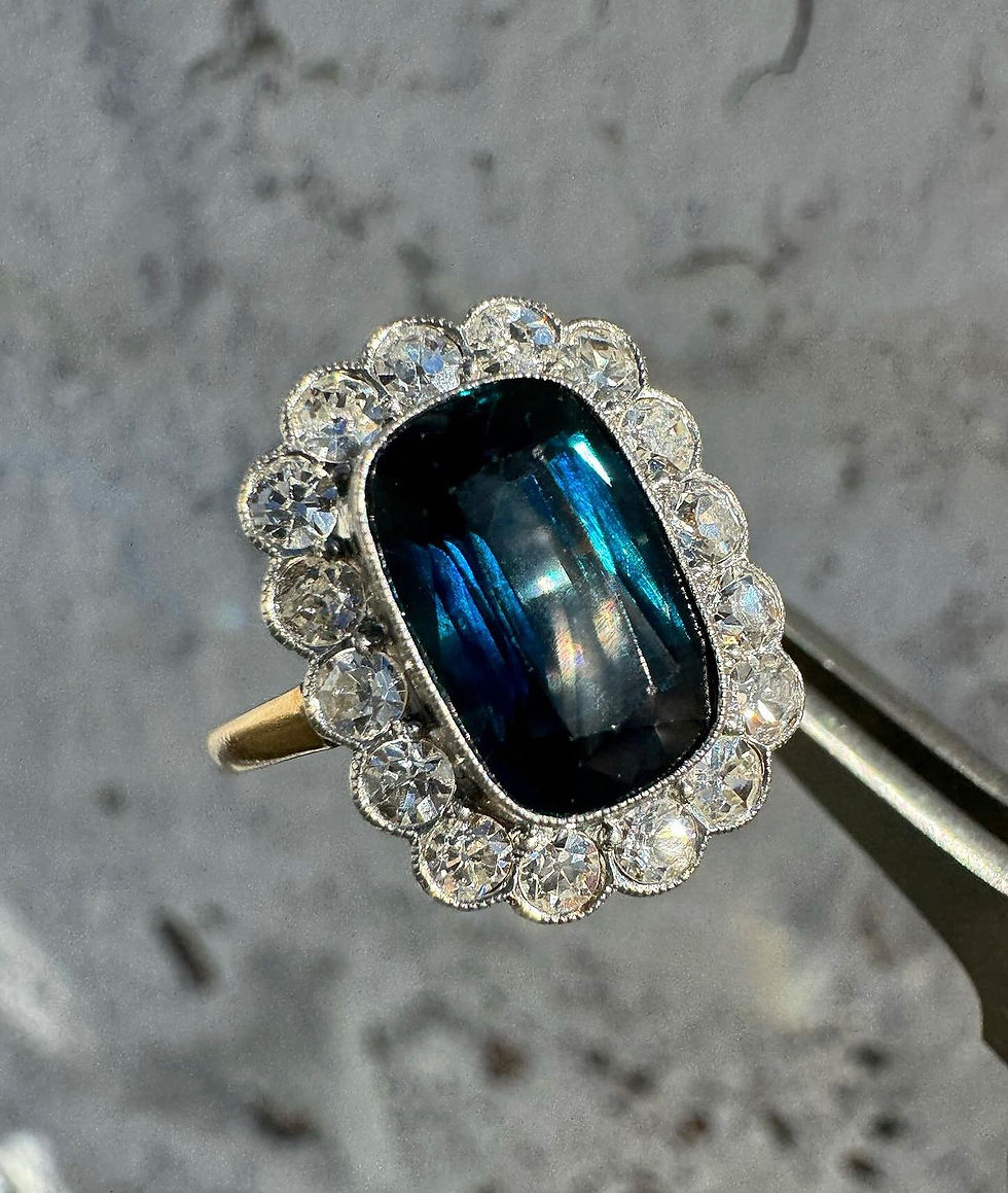 Thumbnail: Antique Edwardian Sapphire Diamond Halo Ring 