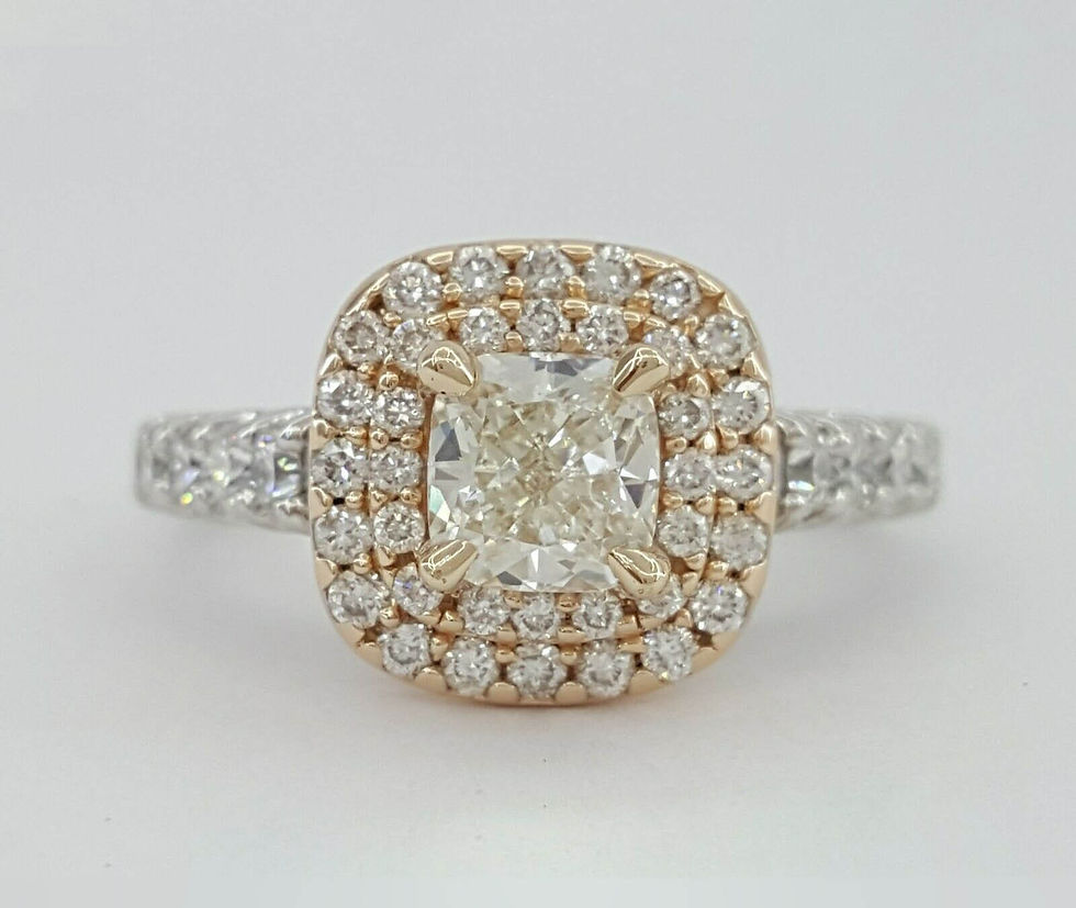 Thumbnail: 14K Two-tone Gold Cushion Brilliant Cut Diamond Double Halo Engagement Ring