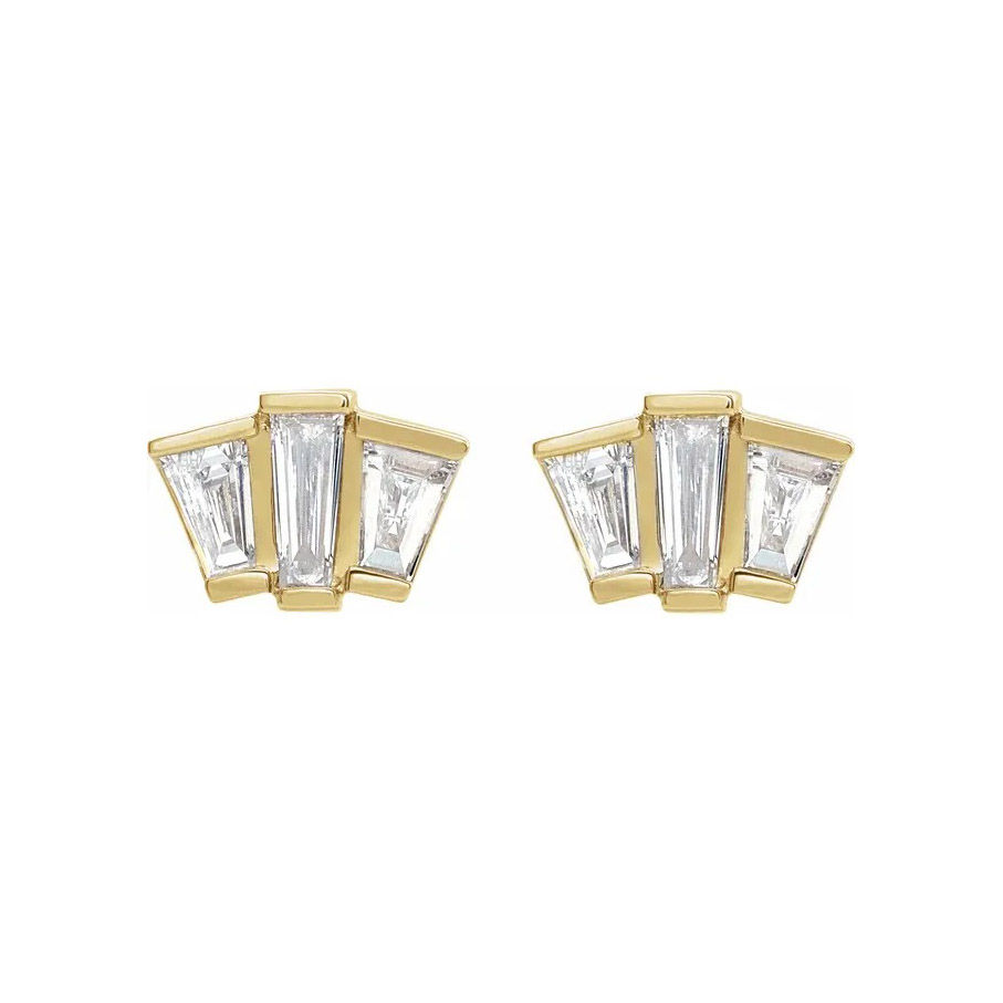 Thumbnail: 14k Gold 0.35ctw Baguette Geometric Cluster Diamond Stud Earrings