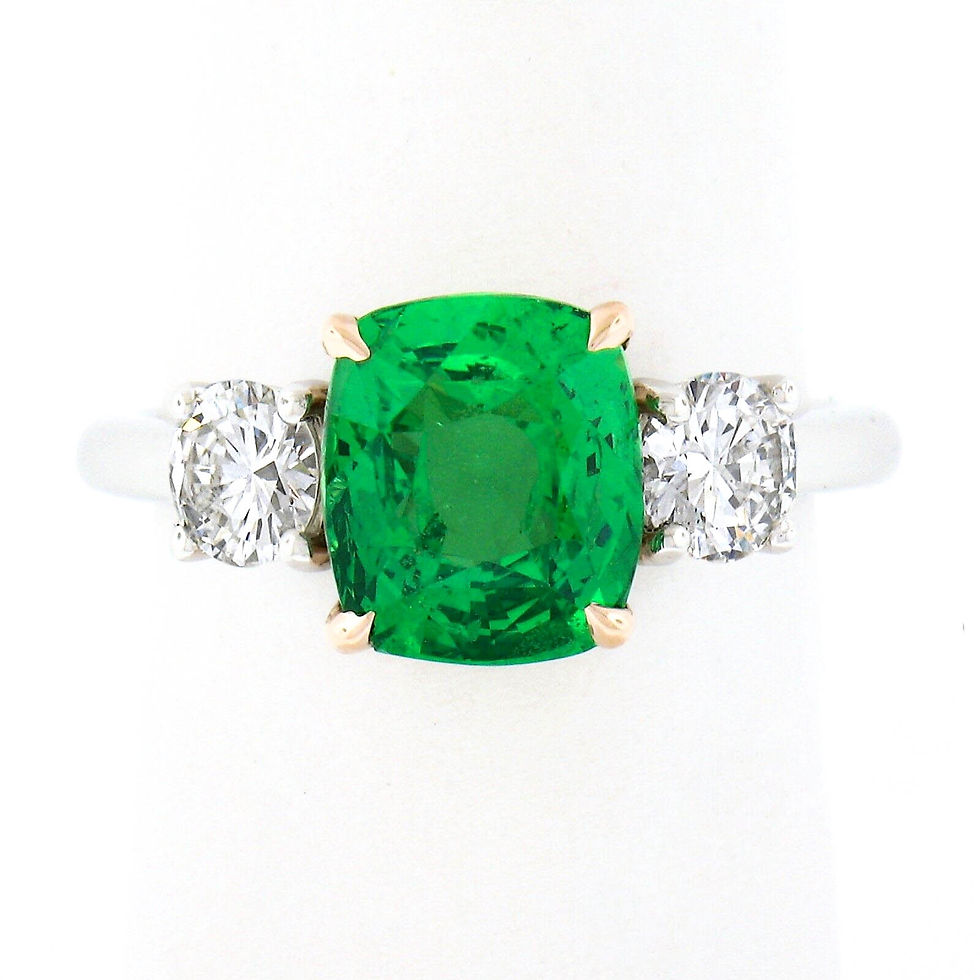 Thumbnail: NEW Platinum 14k Gold 4.23ctw GIA Cushion Tsavorite & Round Diamond Accents Ring