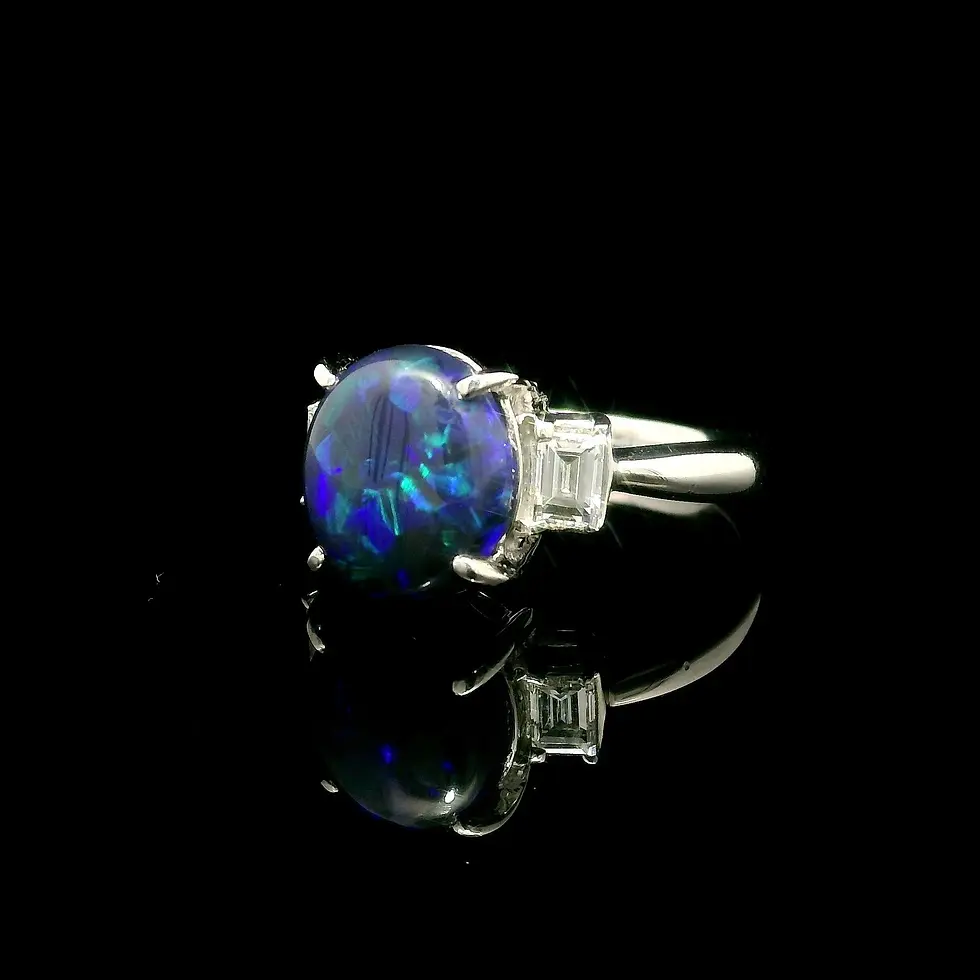 Thumbnail: Platinum 3.22ctw Quality Fiery Solid Black Opal and Diamonds 3 Stone Ring