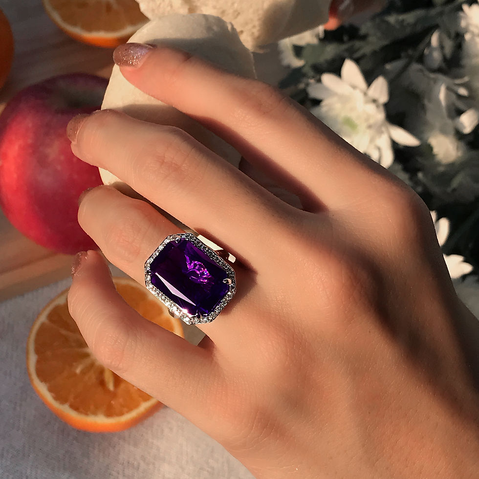 Thumbnail: Art Deco Inspired 14k White Gold 12.29ctw Large Amethyst & Diamond Halo Ring