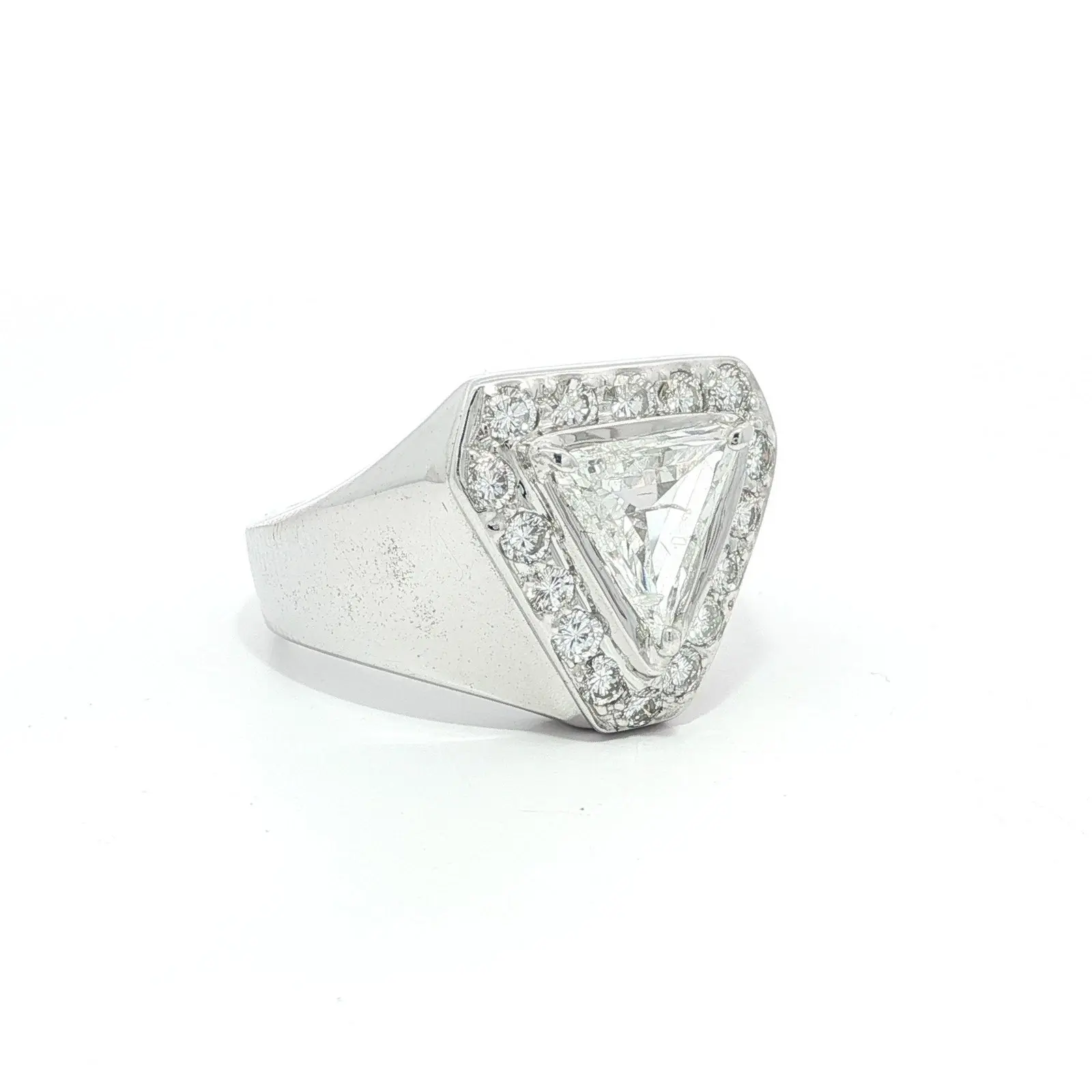 Unisex 14k White Gold 1.75ctw Large Trillion & Round Diamond Band Ring