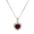 18k White Gold 1.74ctw Burma Ruby with Diamond Halo Heart Pendant Necklace