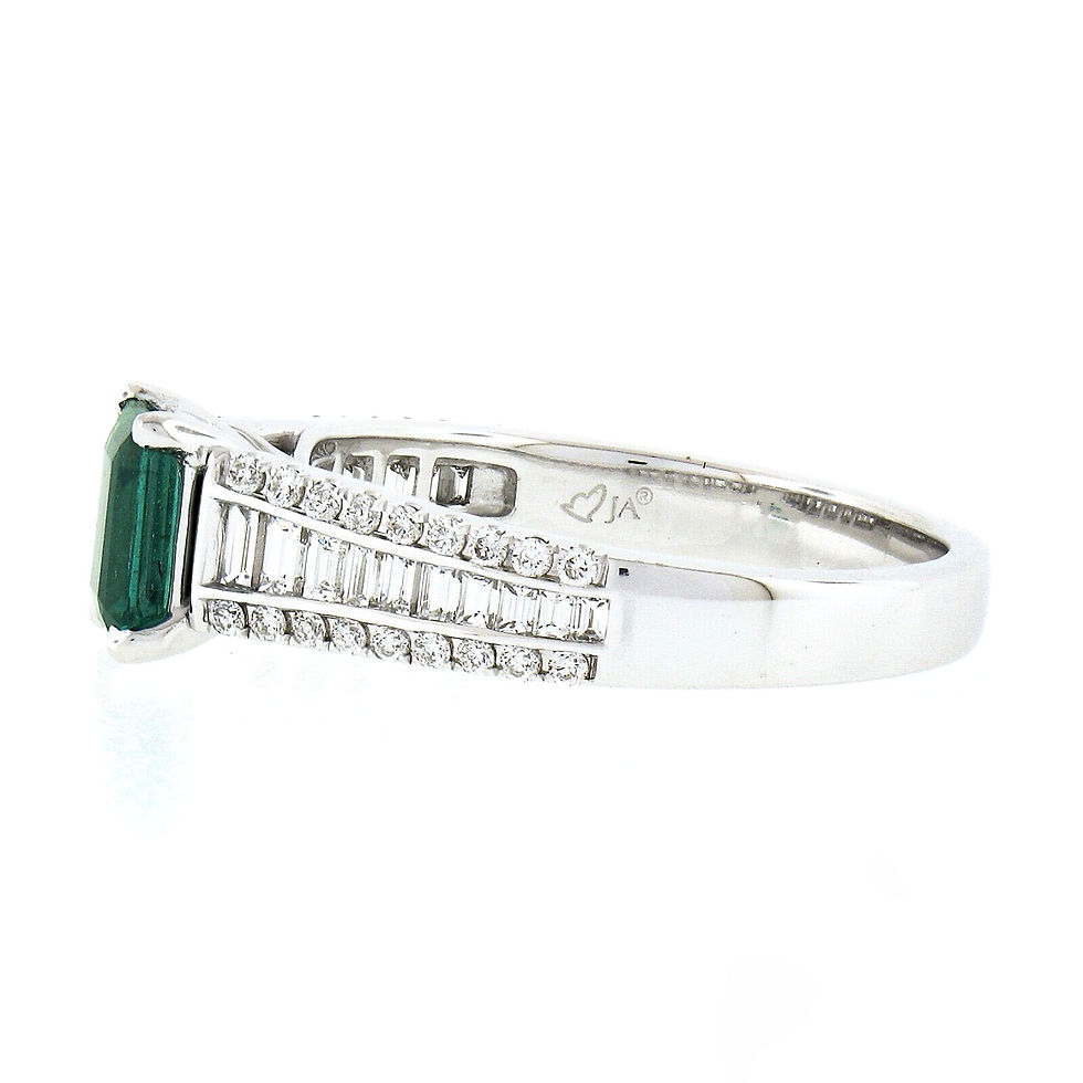Thumbnail: 14K White Gold 1.71ctw Emerald Cut Emerald Solitaire w/ Diamond Accents Ring