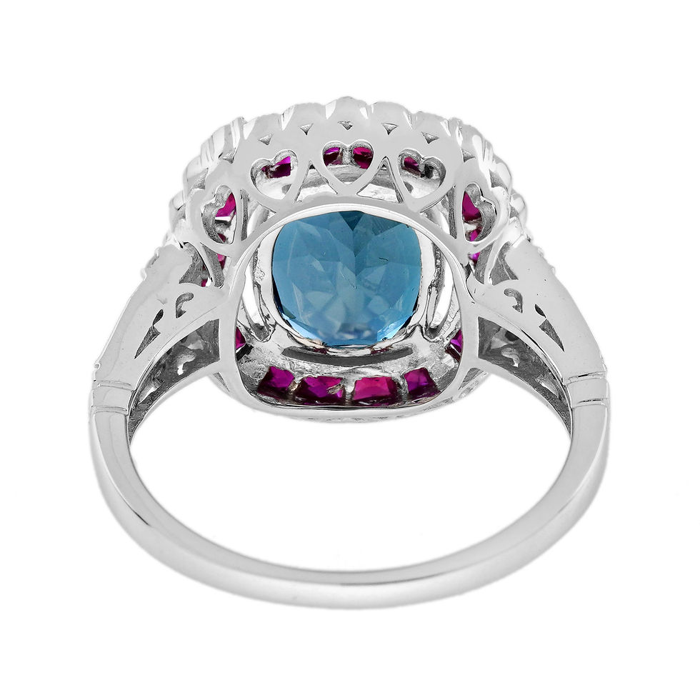 Thumbnail: Art Deco Inspired 14k Gold 3.58ctw London Blue Topaz Ruby Diamond Halo Ring