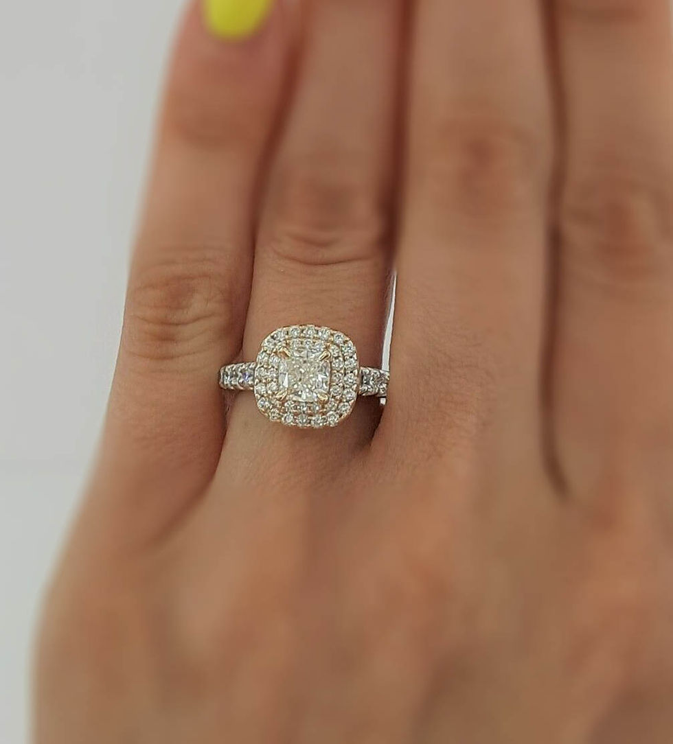 Thumbnail: 14K Two-tone Gold Cushion Brilliant Cut Diamond Double Halo Engagement Ring