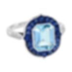 Art Deco Inspired 18k Gold 6.47ctw Blue Topaz & Sapphire Shield Halo Ring