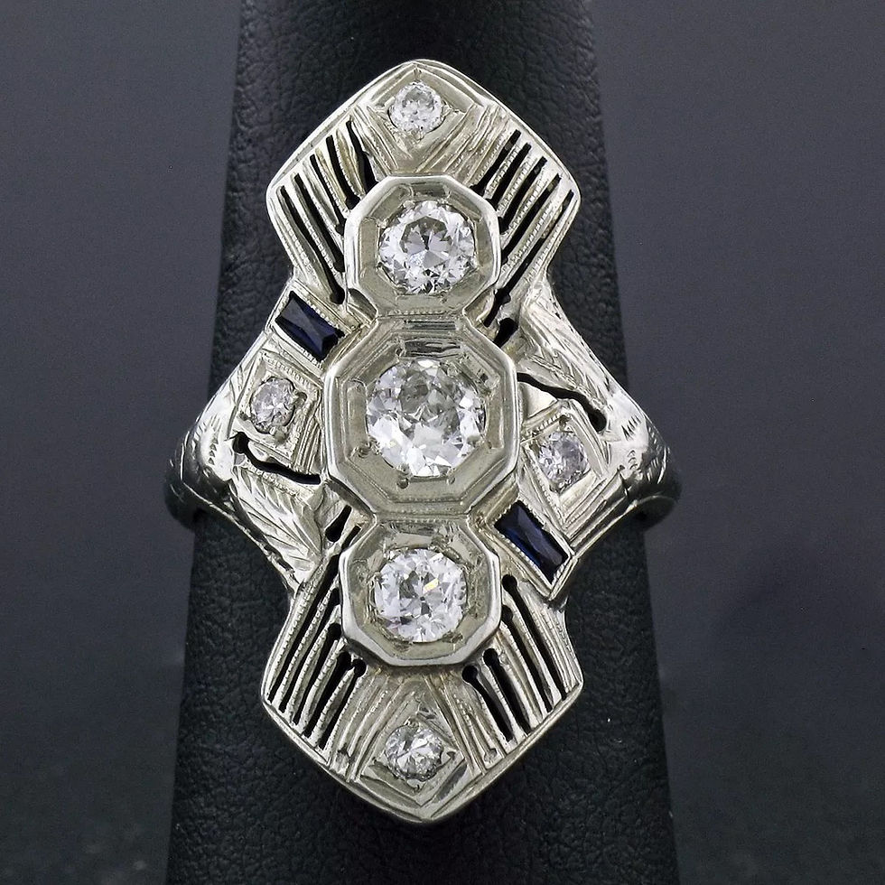 Thumbnail: Antique Art Deco 14K White Gold 0.72ctw Diamond Sapphire Filigree Dinner Ring