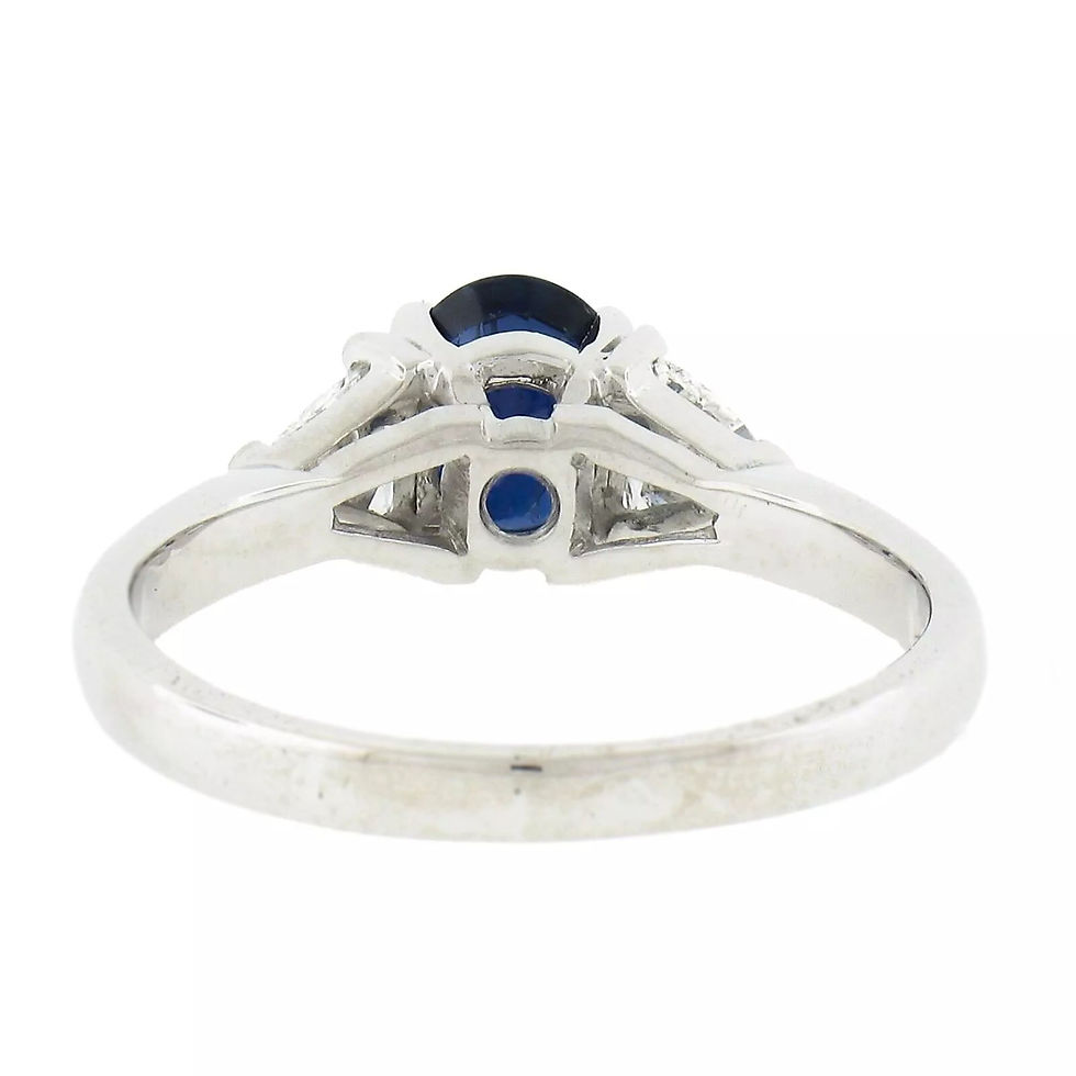 Thumbnail: Platinum 1.49ctw Oval Blue Sapphire and  Trillion Diamond 3 Stone Ring