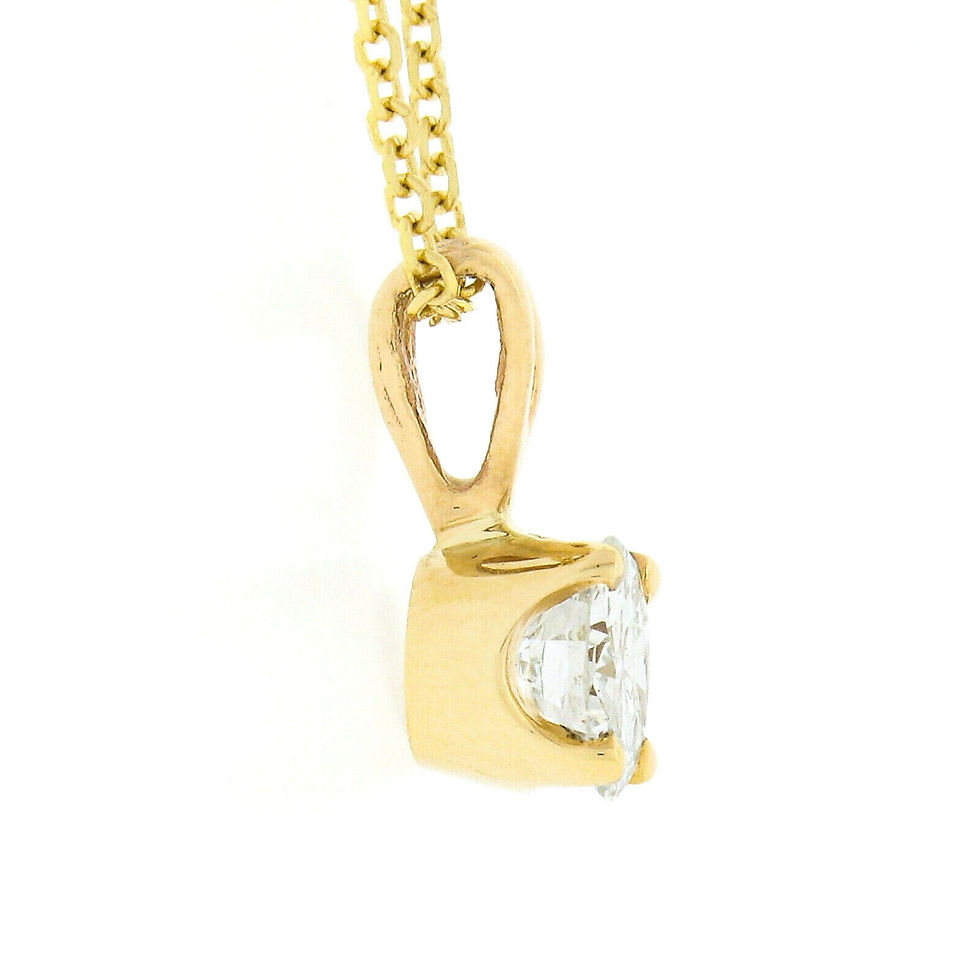 Thumbnail: Classic 14k Gold 0.55ctw Round Prong Diamond Solitaire Pendant and Chain